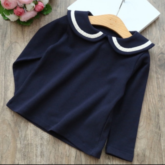 navy peter pan collar top